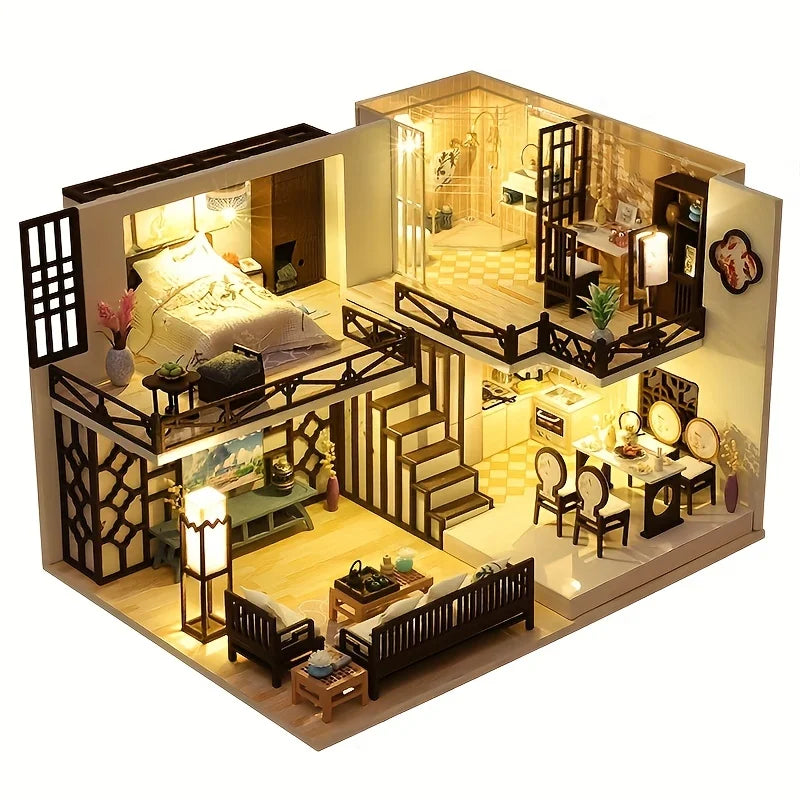 1 unidad, casa de muñecas de madera DIY, kit de modelo de montaje, rompecabezas 3D, regalos de cumpleaños y Navidad para adolescentes y adultos, micro modelo de decoración del hogar
