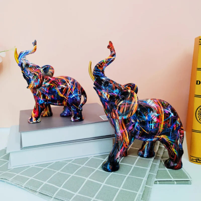 Decoración del hogar Pintura nórdica Escultura de elefante de grafiti Figurita de elefante de arte Estatua de elefante creativa Artesanía de resina Adornos decorativos