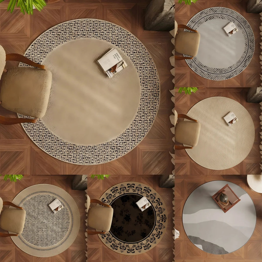 VIKAMA Tapis rond de style Wabi-sabi japonais pour salon, canapé décoratif, tapis de table basse, coussin de sol pour chaise pivotante de bureau