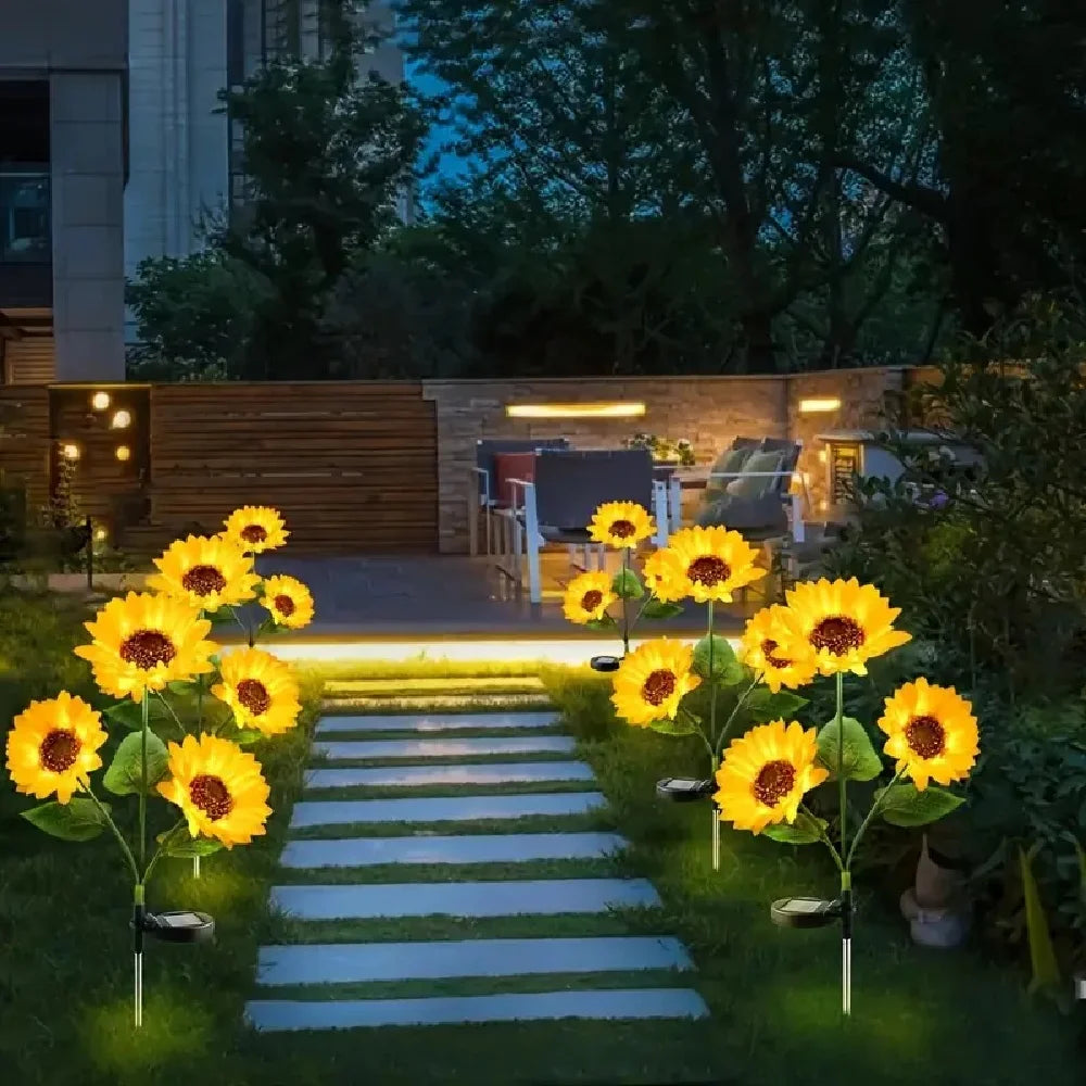 1 ud. luces LED solares de girasol de 1/3 cabezas, iluminación de ambiente blanco cálido para decoración exterior de jardín, patio, césped