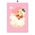 Art mural moderne simple, sapin de Noël rose, Père Noël, impression sur toile HD, affiche pour la maison, le salon, la chambre à coucher