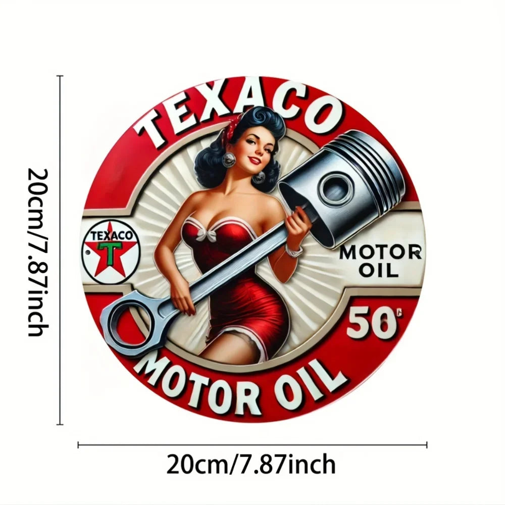 Collectors Choice Vintage Texaco Petroleum Round Metal Sign Outdoor Wall Decor for Garage Porch Home Cafe Bar Club Farmhouse