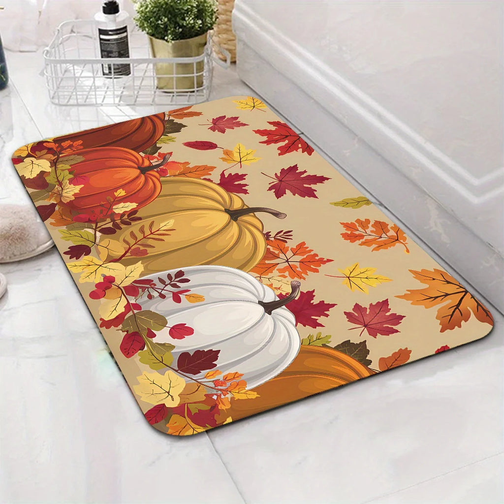 VIKAMA Tapis de Thanksgiving Citrouille Feuille d'érable Tapis de cuisine Tapis long Paillasson Salon Chambre Canapé Tapis de sol doux