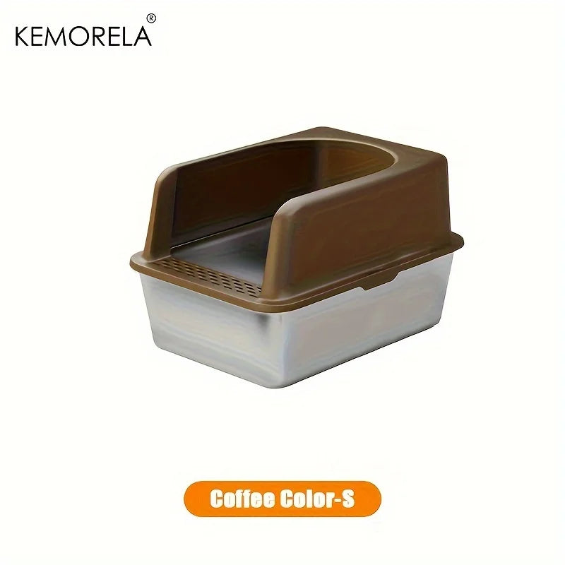 Arenero XL 60/50CM de acero inoxidable con tapa y bordes altos, arenero grande apto para gatos grandes y pequeños, no absorbe olores