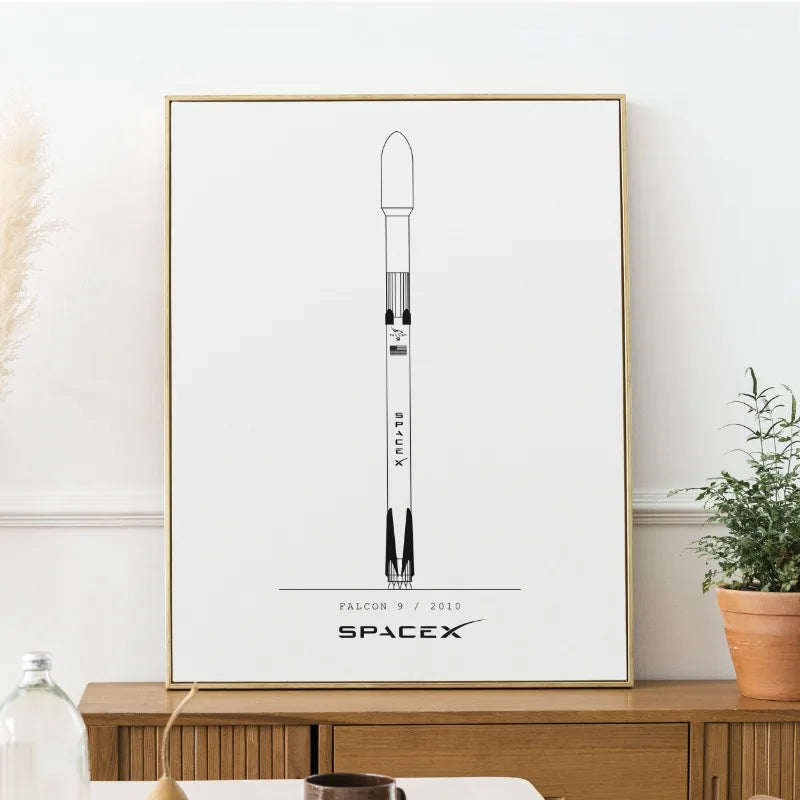NASA et SpacX Affiche Fusée Spatiale Minimaliste Plans Toile Peinture Art Mural Moderne pour Salon Décoration Intérieure