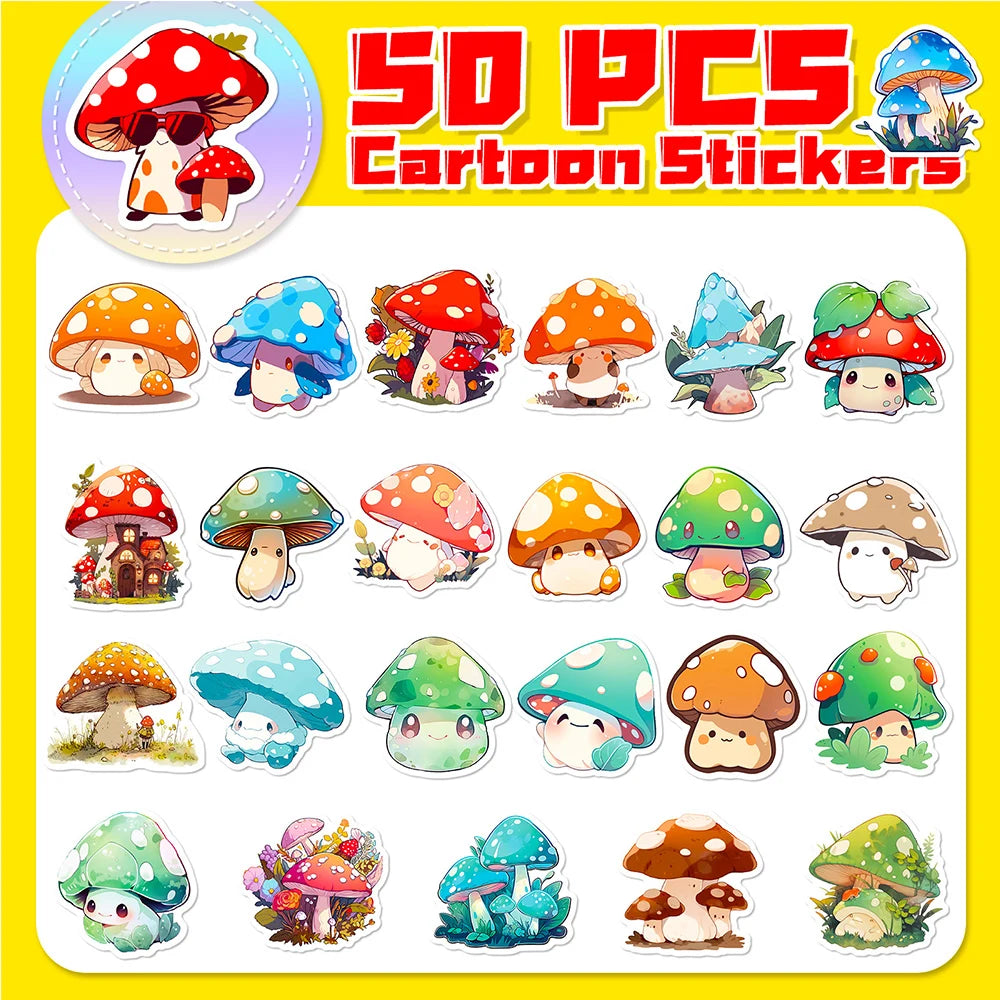 10/30/50/100pcs Autocollants Kawaii Champignon Esthétique Graffiti Décalcomanies Ordinateur Portable Scrapbook Téléphone Valise Décoration Autocollant Jouet pour Enfants