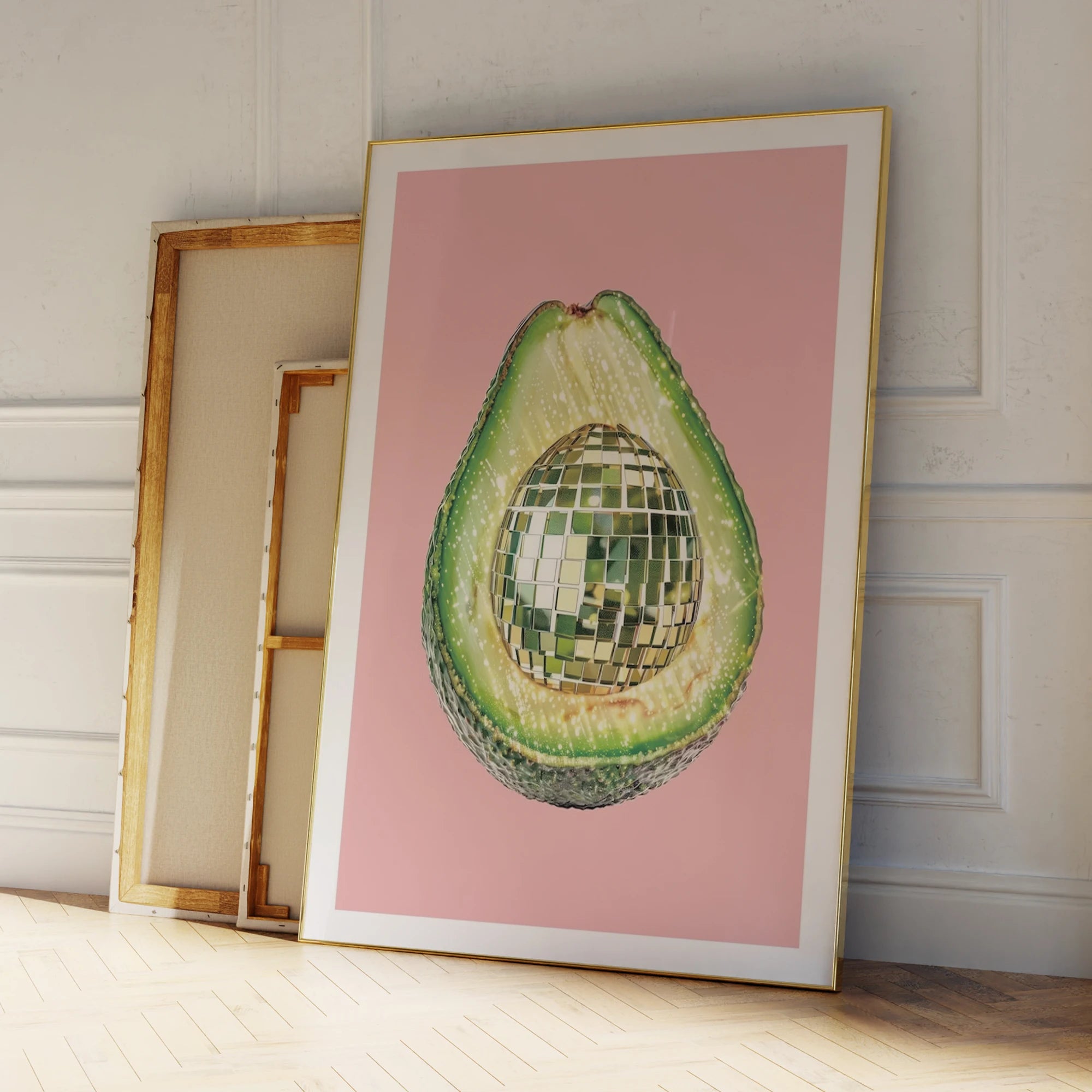 Láminas de arte de pared de aguacate con bola de discoteca, pintura en lienzo, póster, imagen para sala de estar, dormitorio de niños, decoración del hogar