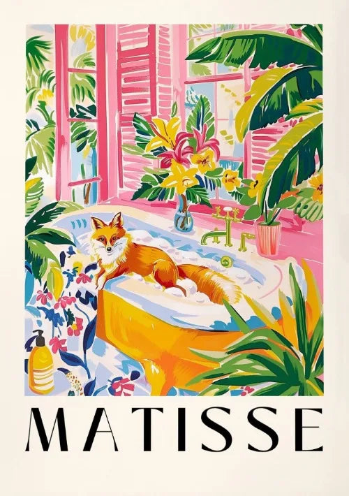 Matisse Animals in The Bathroom Poster Wild Animals Matisse Art Painting Wall Decor Colorful Wall Decoration Canvas Prints Gift
