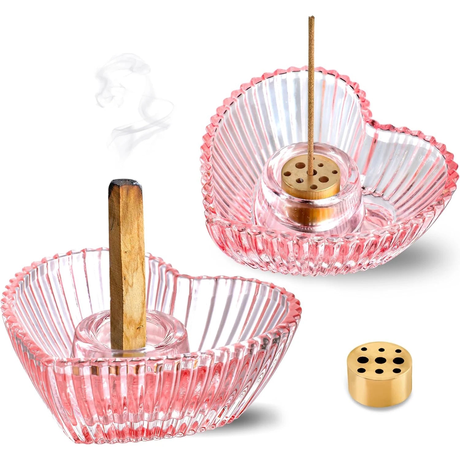 Porte-Palo Santo en verre, Porte-encens en forme de cœur avec récupérateur de cendres, Porte-bâtonnets d'encens pour méditation, yoga, SPA