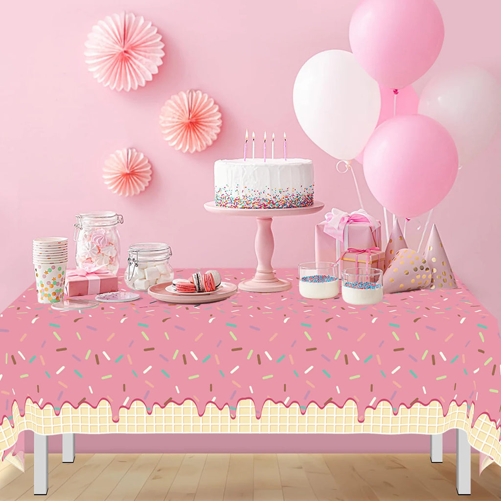 Mantel Desechable de Donut Rosa, Cubierta de Mesa de Donut para Fiesta de Cumpleaños de Niñas, Decoración de Boda para Niños, Suministros de Cumpleaños, Baby Shower