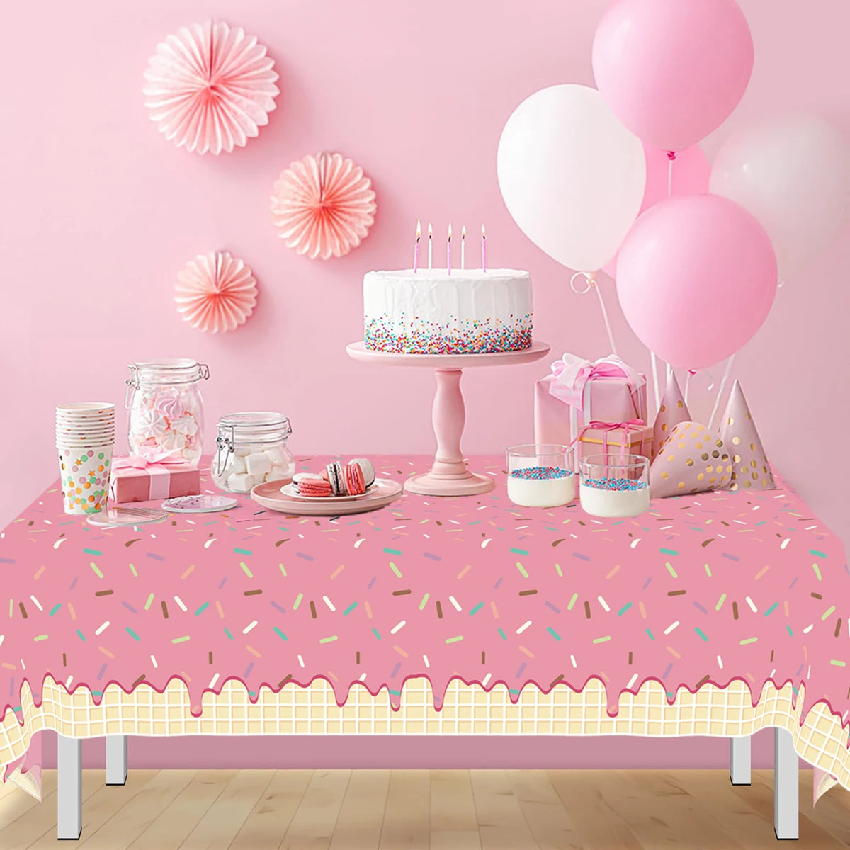 Mantel Desechable de Donut Rosa, Cubierta de Mesa de Donut para Fiesta de Cumpleaños de Niñas, Decoración de Boda para Niños, Suministros de Cumpleaños, Baby Shower