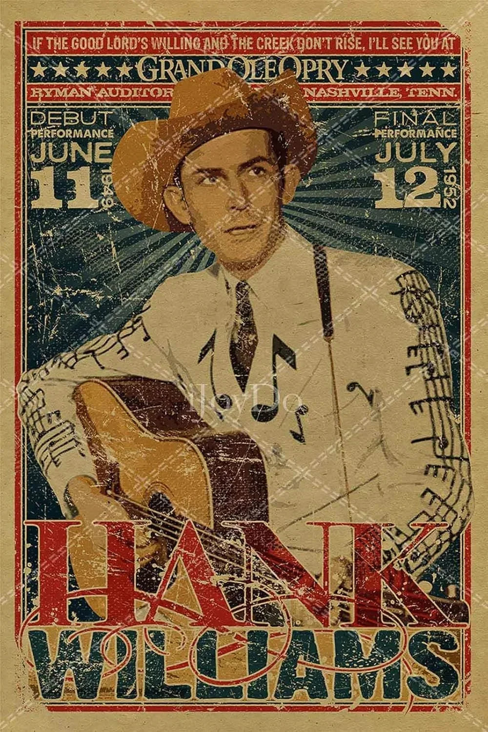 Hank Williams Metal Sign Retro Vintage Country Music Wall Decor for Men Cave Bar Pub Gift