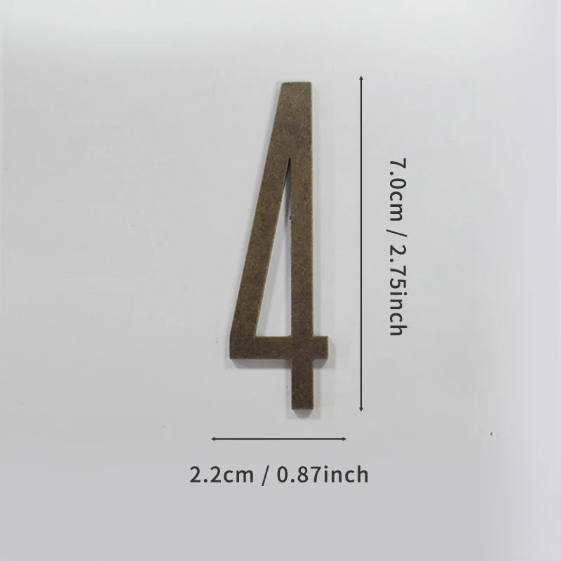 Bronze Door Number with Backing Adhesive 7cm Metal House Number Apartment Door Number for Outdoor Hotel Home Mailbox Label