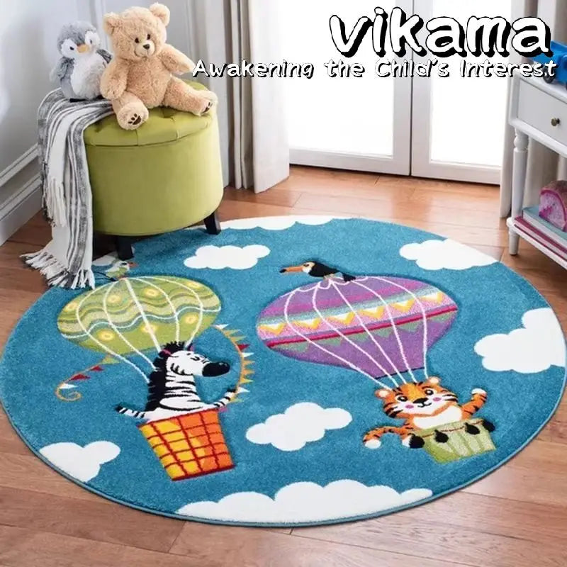Alfombra redonda de imitación de cachemira con dibujos de animales VIKAMA para sala de estar, dormitorio, cabecera de sofá, alfombra decorativa antideslizante lavable