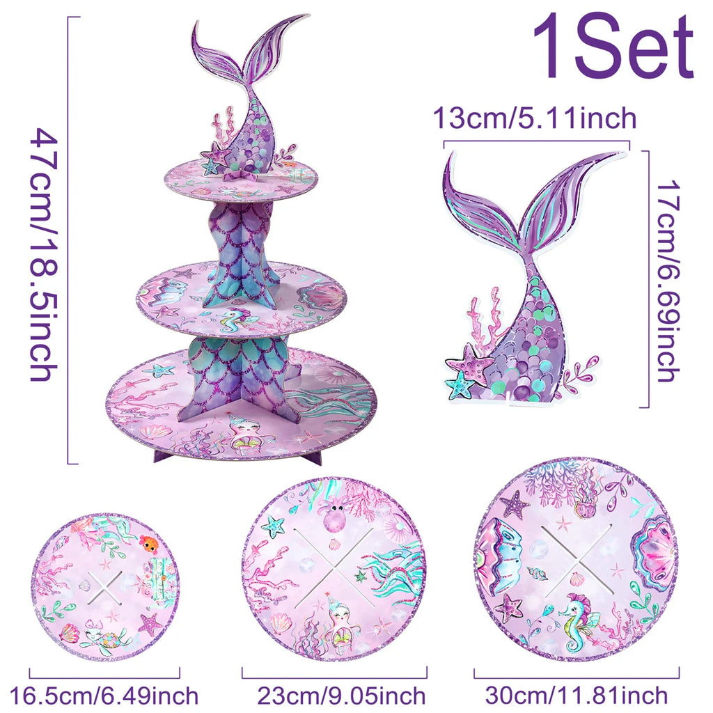 Soporte para Tartas de Sirena, Soporte para Cupcakes, Decoración de Fiesta de Cumpleaños de Sirena, Niña, La Sirenita, Baby Shower, Suministros para Fiesta Bajo el Mar