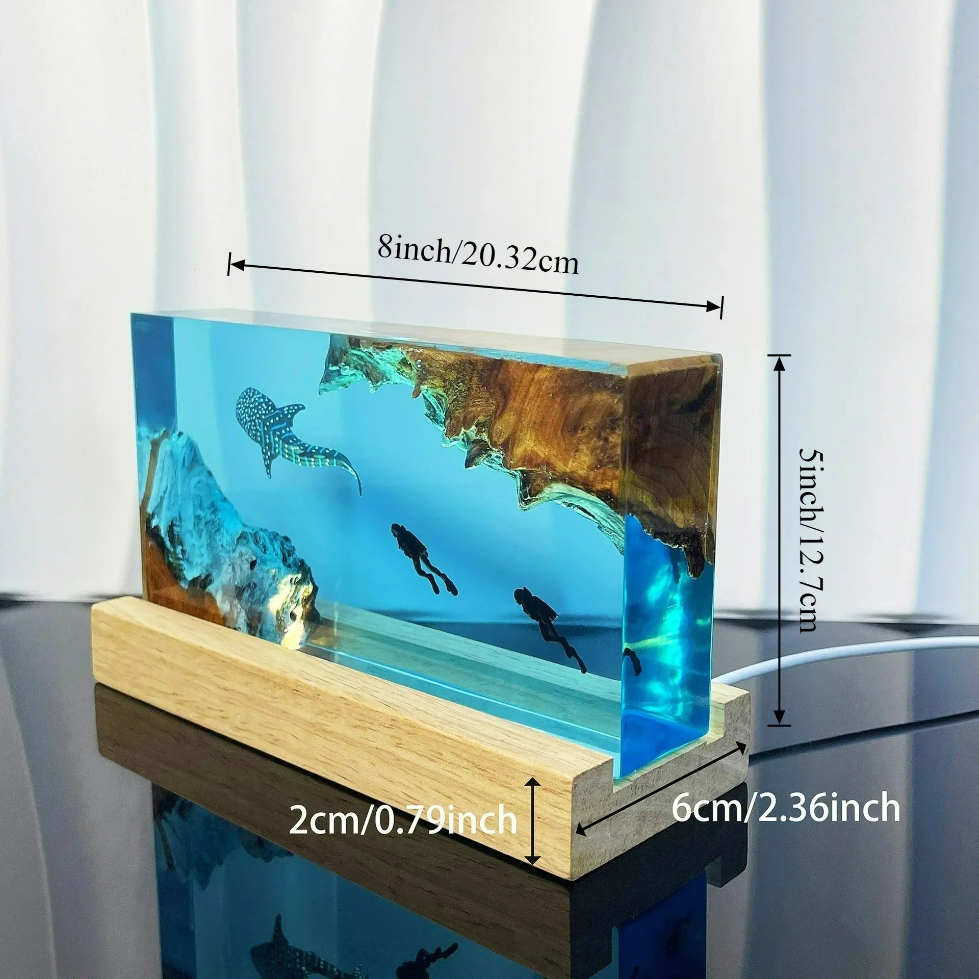 Luz de mesa de resina con organismo de exploración de lecho marino, 2 buzos, luz de mesa de resina, luz nocturna de buzo de aguas profundas, decoración de escritorio de oficina y dormitorio