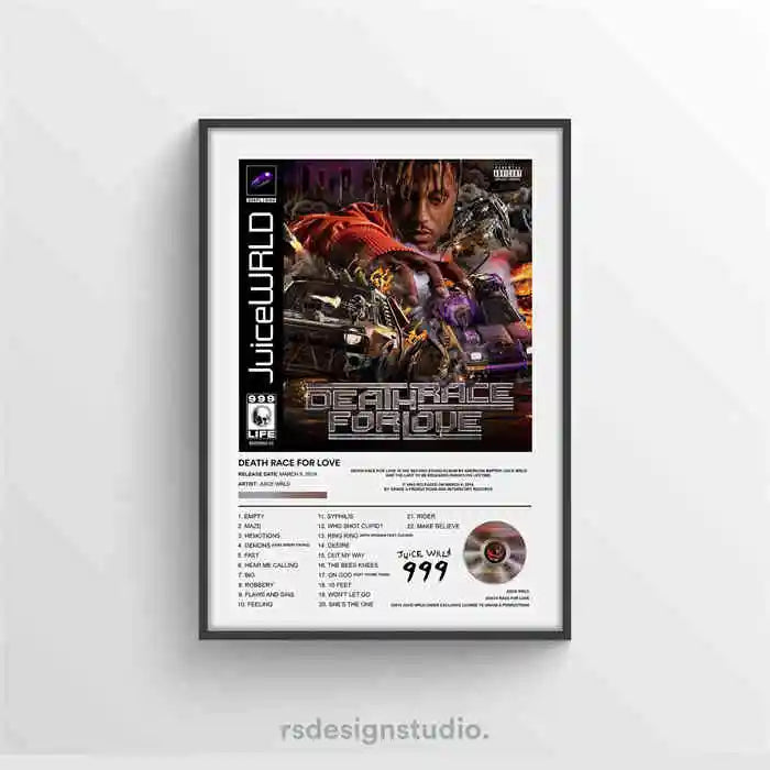 Póster de Juice WRLD Pop Hip Hop Rap Cantante Álbum de Música Portada de Bar de Asma Foto Arte HD Lienzo