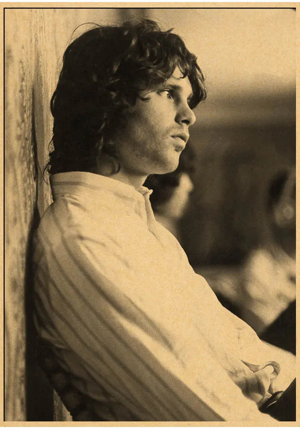 The Doors Jim Morrison Vintage Retro banda de rock música Guitarra Póster de papel kraft mate Adhesivo de pared Decoración de habitación del hogar