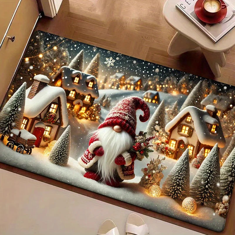 VIKAMA Paillasson de Noël Elfe Flocon de Neige Antidérapant, Isolé, Tapis de Salle de Bain Chaud Tapis d'Entrée de Chambre Tapis de Chevet Décoration Intérieure