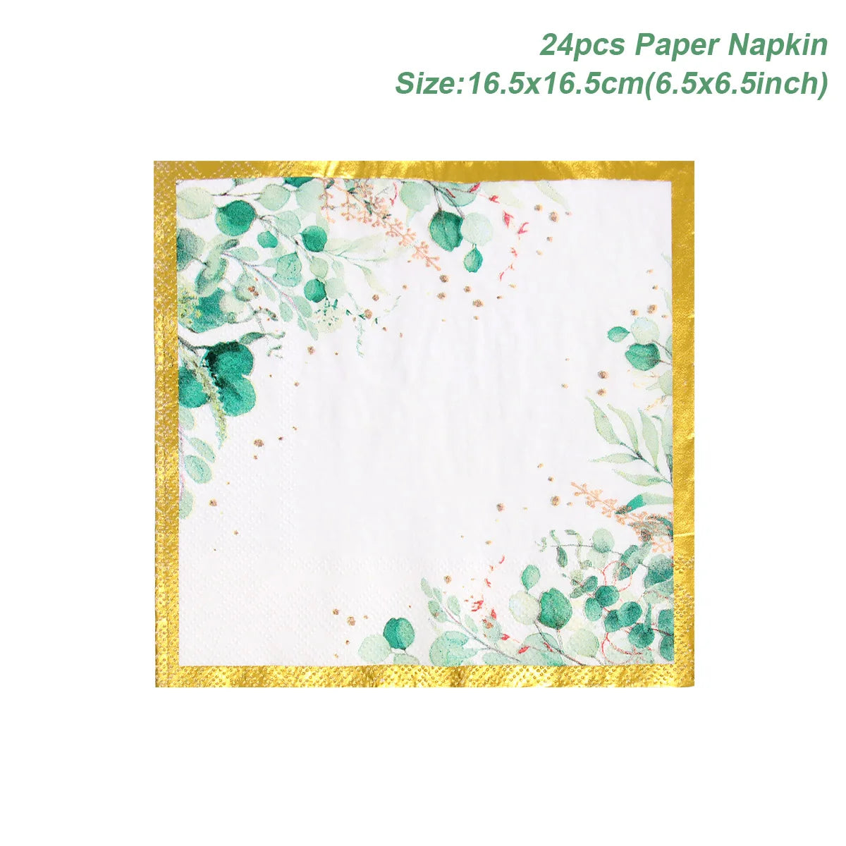 Vaisselle jetable Feuilles Vert Sauge Assiette en papier à bord doré Tasses Serviettes Décoration de mariage Anniversaire Fête Hawaïenne