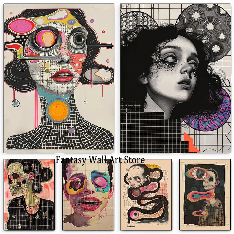 Arte de Pared en Lienzo Adicción a la Cuadrícula Arte Surrealista Hermoso Cuadro Único Impresión Abstracta Moderna Surrealismo Decoración de Pared Arte en Lienzo