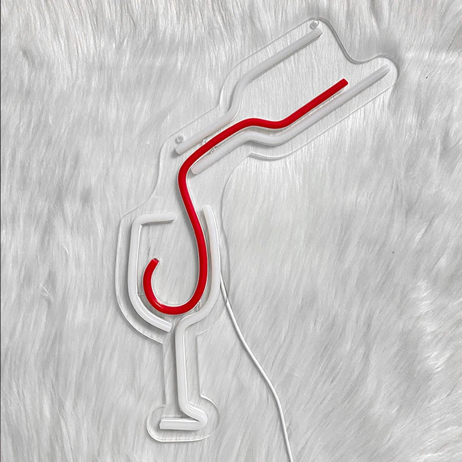 Enseigne néon LED Verre à vin rouge, icône de verseur faite à la main, alimentée par USB, adaptée aux restaurants, clubs, réunions de famille, décoration de bar