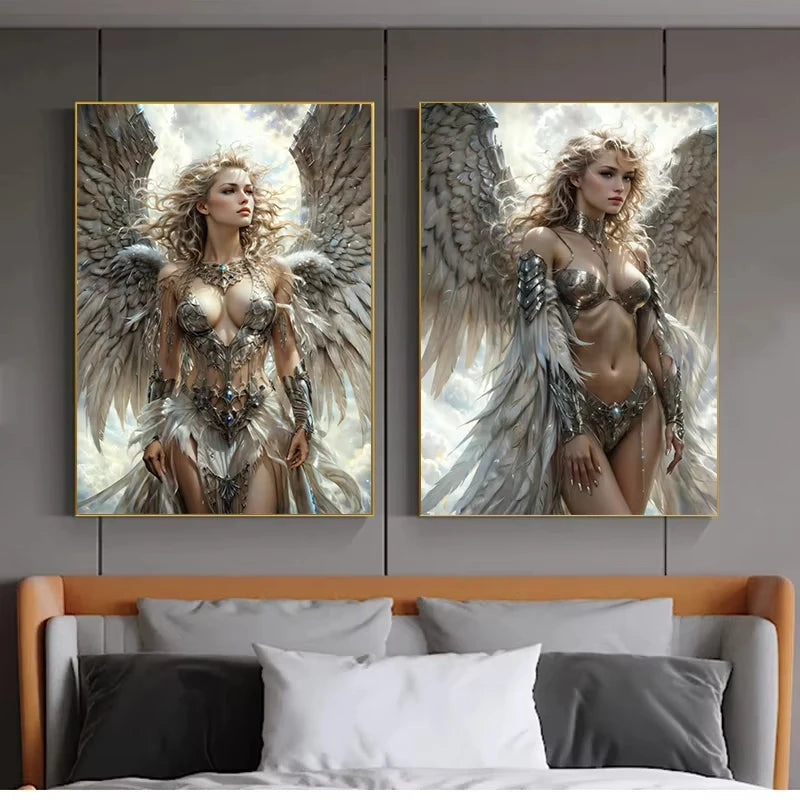 Nórdico Moda Exquisita Mujer Sexy Ángel de Batalla Caballero Pósters Impresiones Pintura en Lienzo Arte de Pared Imagen Sala de Estar Decoración del Hogar