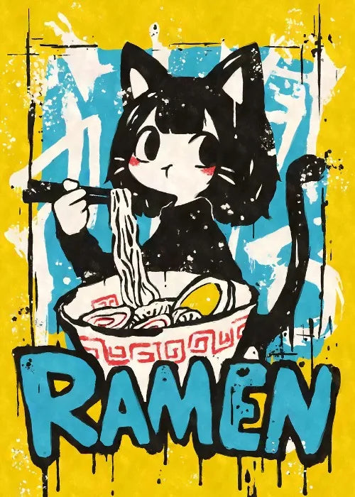Cat Ear Anime Girl Eating Ramen Poster Aesthetic Anime Ramen Art Prints Japanese Style Cartoon Decor Sexy Girl Canvas Painting