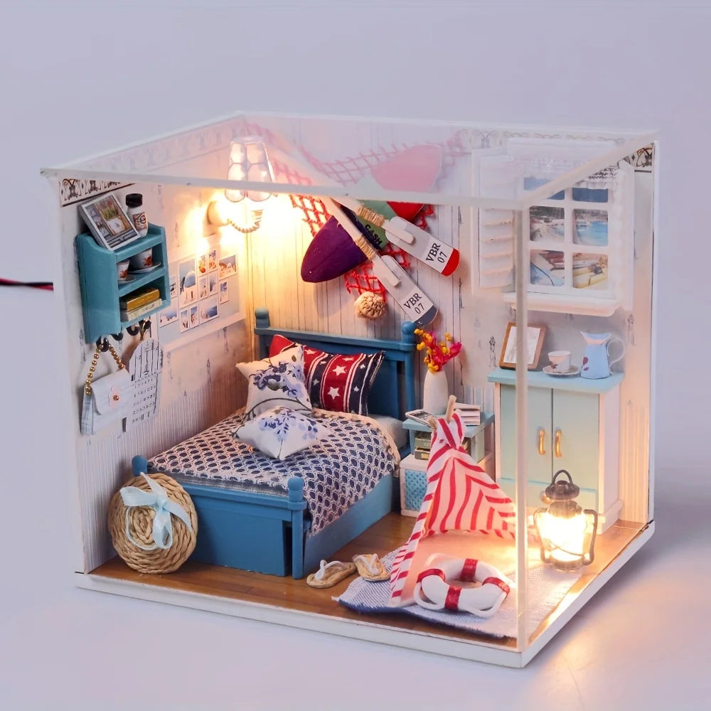 1 unidad, casa de muñecas de madera DIY, kit de modelo de montaje, rompecabezas 3D, regalos de cumpleaños y Navidad para adolescentes y adultos, micro modelo de decoración del hogar