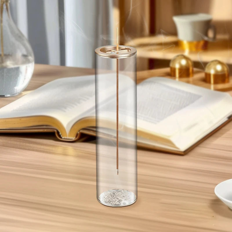 Brûleur d'encens moderne en verre, porte-encens anti-cendres volantes avec attrape-cendres amovible en verre pour la décoration intérieure, le yoga et la méditation