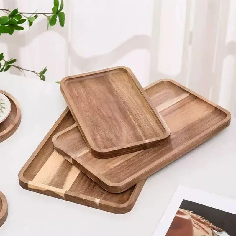 Bandeja de Madera Natural, Bandeja de Café, Plato Rectangular, Bandeja para Fruta, Aperitivos, Almacenamiento de Alimentos, Bandeja de Servicio para Hotel o Casa, Suministros Decorativos