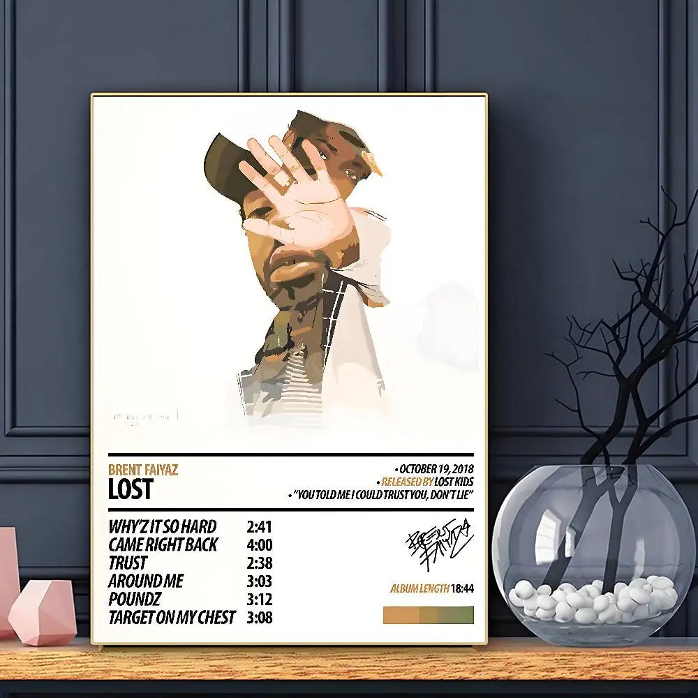 Cantante B-Brent F-Faiyaz Póster de icono de arte HD pegajoso para pared, impermeable, para decoración del hogar, sala de estar o bar