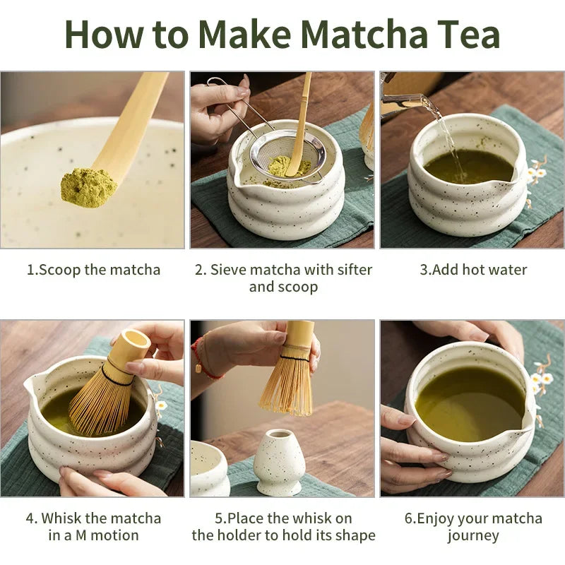 Juego de Matcha de 4/5/7 piezas Cuenco de té de cerámica Herramientas tradicionales japonesas para hacer té matcha - juego de té - batidor de té - juego de cepillos de bambú para matcha