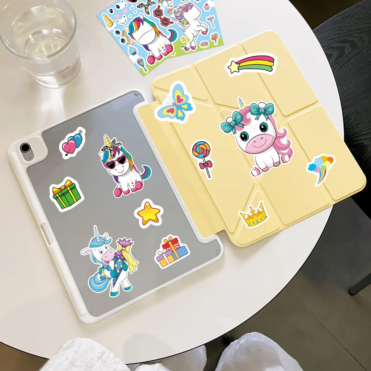 8/16/24PCS Pegatinas de dibujos animados de unicornios arcoíris para collage, decorativas para móviles, tabletas, patinetas, pegatinas impermeables para papelería