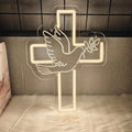 Letrero LED de neón de cruz, ícono de paloma blanco cálido, alimentado por USB para la iglesia de Jesús, bodas, hogar, decoración de actividades de Pascua, fácil de colgar.