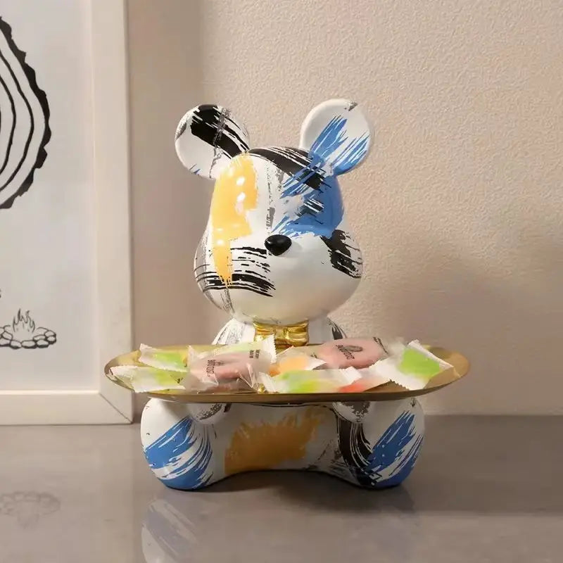 2025 Nouvelle Figurine Ours Graffiti Décoration Maison Statue Animal Étagère Rangement Clés Sculpture Moderne Décoration Table Statues Cadeau