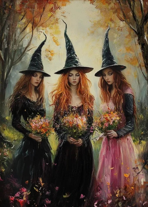 Estampa artística de bruja, bruja con luna llena, decoración de pared, pintura de brujas en la oscuridad, decoración de pared, póster de lienzo, decoración romántica oscura