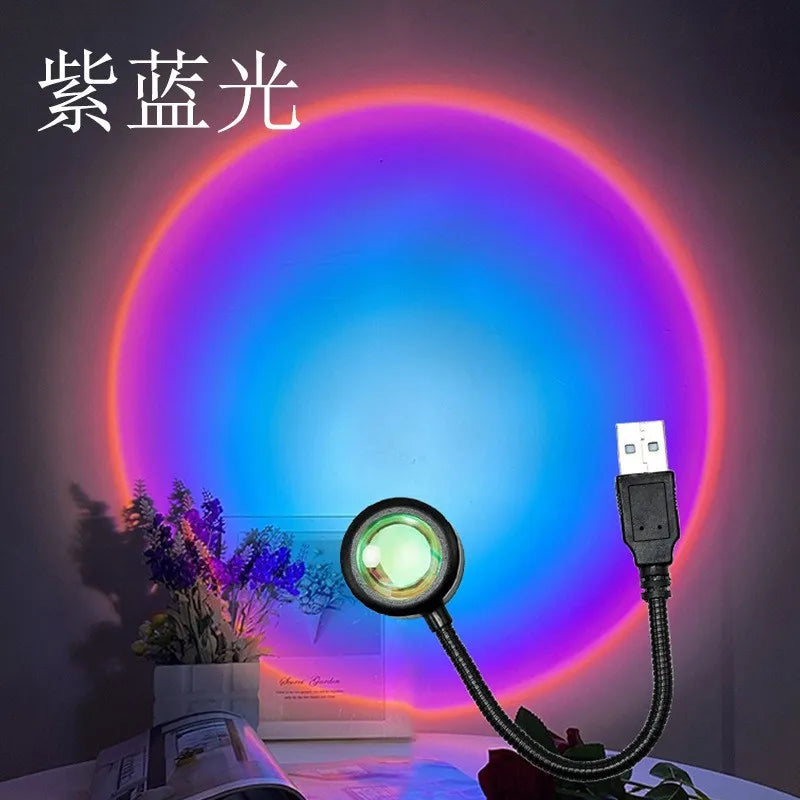 Lámpara de proyección USB de atardecer, luz nocturna de ambiente arcoíris, luz de atardecer para fotografía, selfis, decoración de pared, lámpara de mesa Tiktok