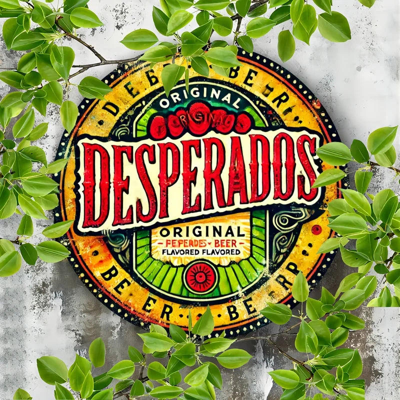 [Bar Highlight] Cartel de Metal Redondo de Cerveza Desperados Vintage - Arte de Pared de Aluminio de 8x8 Pulgadas con Colores Vivos y Diseño Floral