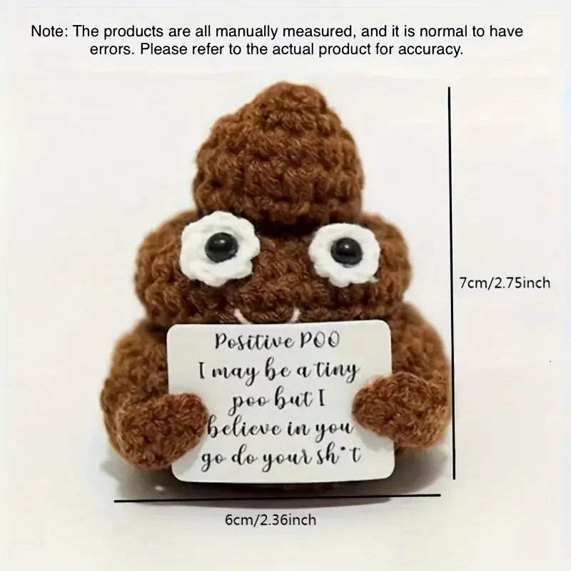 Muñeco de Ganchillo Bonito con Caca Positiva, Decoración de Punto Creativa, Tarjeta con Mensaje Positivo de Apoyo Emocional, Regalo de Año Nuevo y Cumpleaños