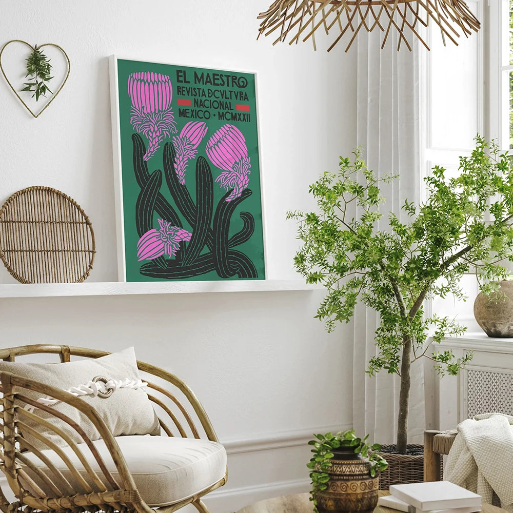 Eclectic El Maestro Mexico Poster. Blooming Cactus Vintage Mexican Culture Posters For Living Room Bedroom Home Decor