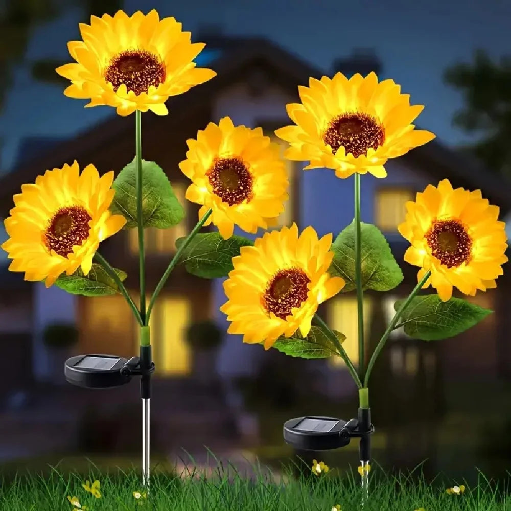 1 ud. luces LED solares de girasol de 1/3 cabezas, iluminación de ambiente blanco cálido para decoración exterior de jardín, patio, césped