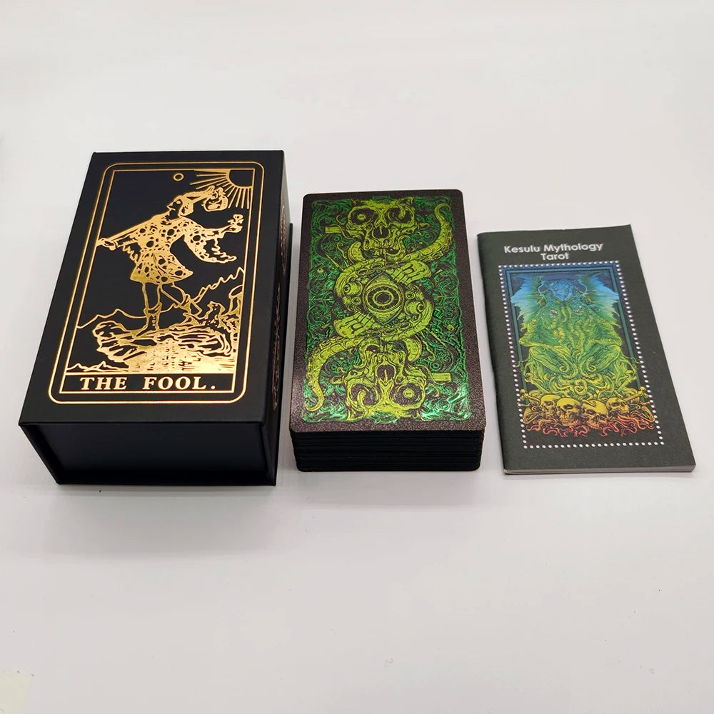 Cartes de Tarot Kesuru Or Feuille d'Or de Troisième Génération Effets Visuels 3D Cartes de Divination avec Technologie Laser dans une Magnifique Boîte Cadeau