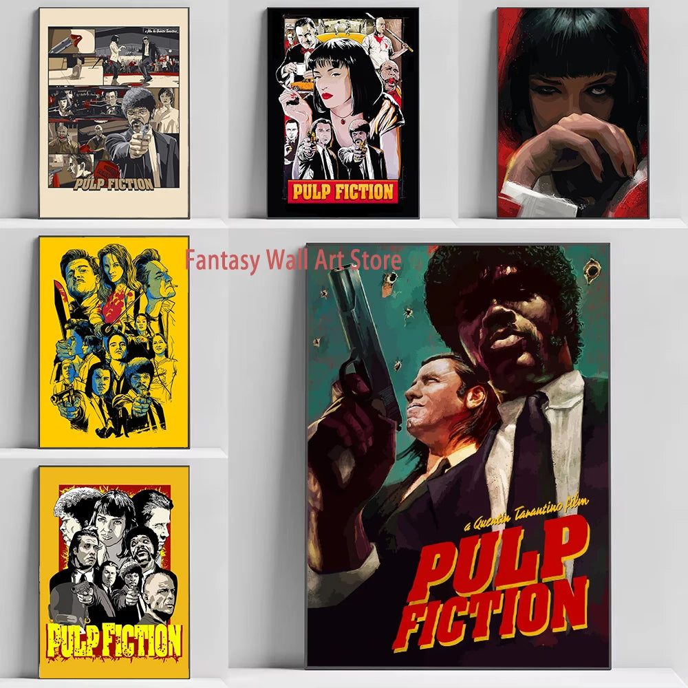 Nuevo póster de Pulp Fiction, decoración de pared clásica de películas de humor, decoración de arte de pared para fanáticos de Pulp Fiction, decoración de bar, hogar, lienzo, impresiones de póster.