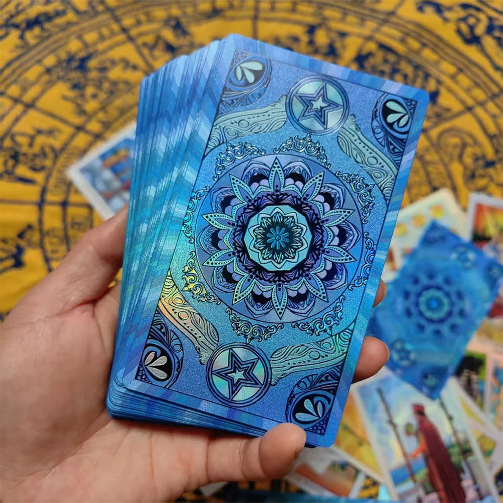 Spanish Tarot Laser Gold Foil Divination Cards for Beginners 12x7cm Fortune Telling Deck with Bilanguage Guide Book