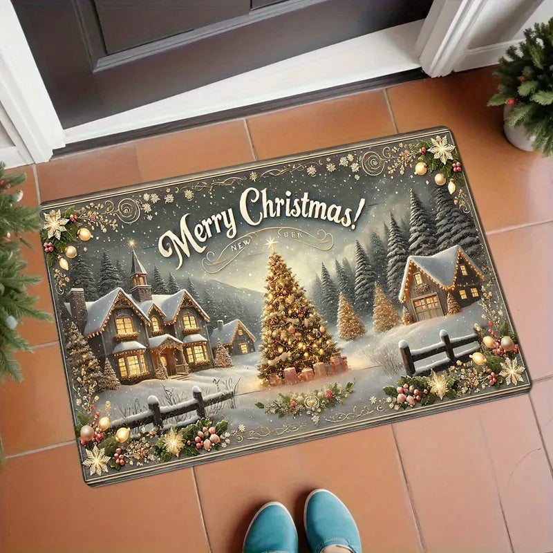 Alfombra de Navidad VIKAMA, felpudo suave, alfombra de árbol de Navidad romántica para sala de estar, alfombra para dormitorio, felpudo de bienvenida para exteriores