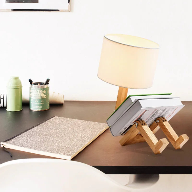Lampe de table réglable en forme de robot E27 en bois et tissu, lampe de chevet pliable pour salon, bureau, livraison directe