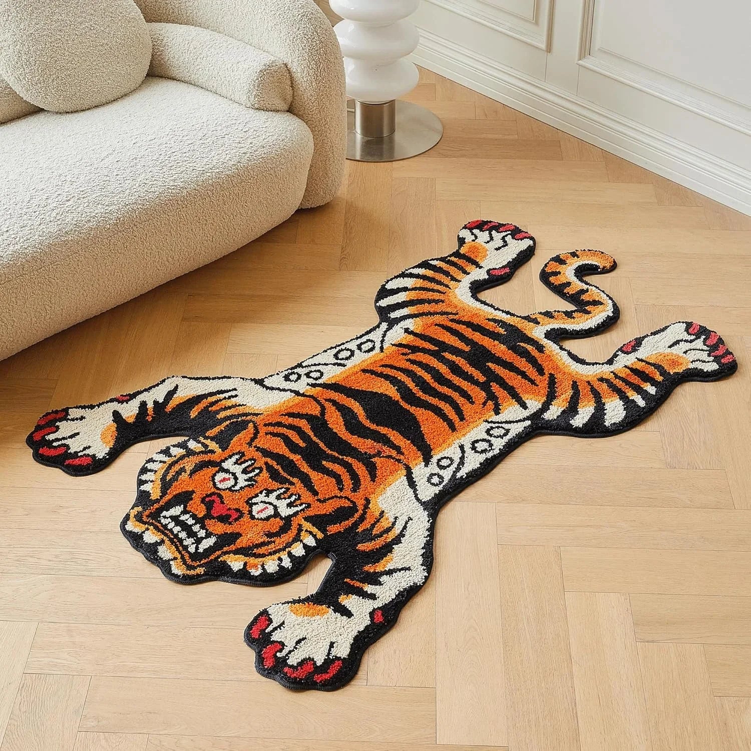 Alfombra decorativa VIKAMA Tigre Dormido de imitación cachemira suave y cómoda para dormitorio, mesita de noche y decoración del hogar.