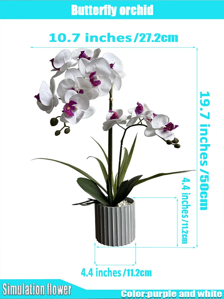 Phalaenopsis Maceta Bonsai Flor Artificial con Hoja Planta en Maceta Arreglo Floral Orquídea Artificial Decoración Interior Salón