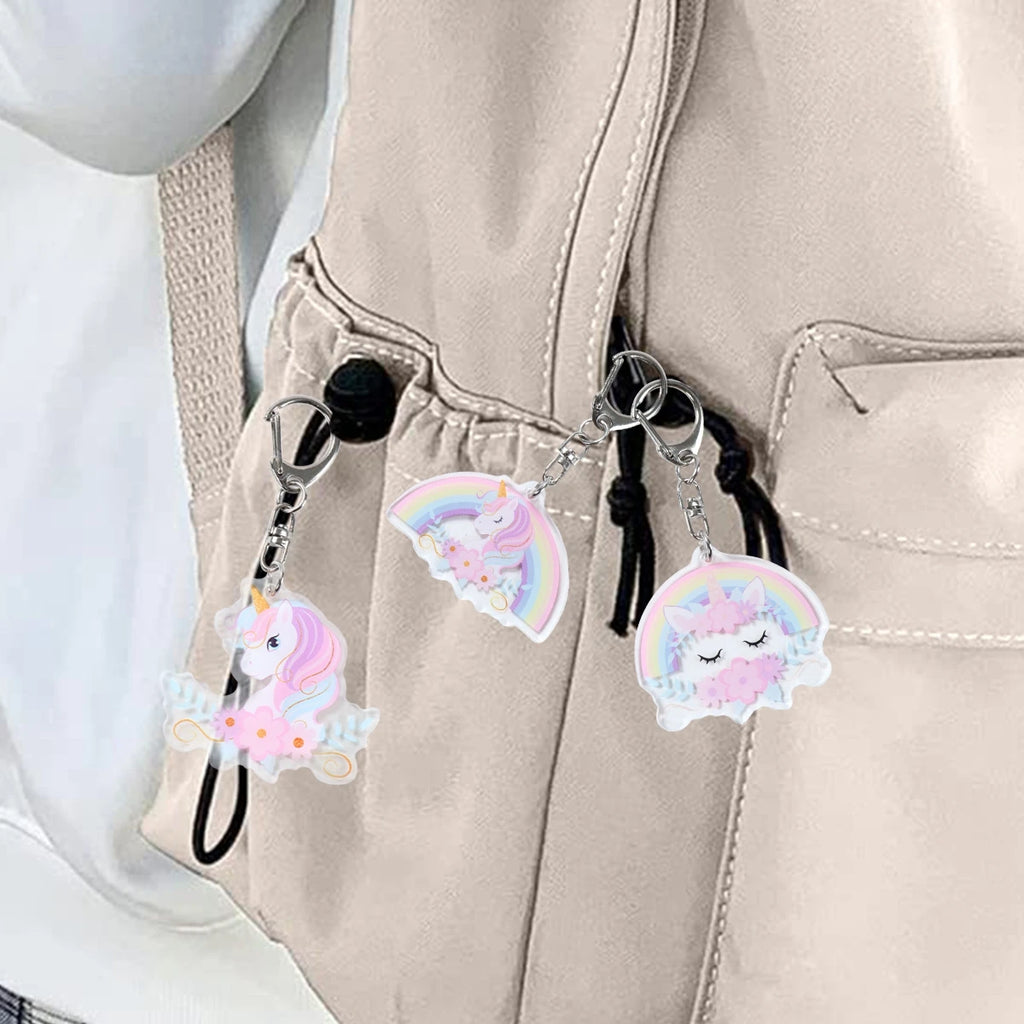 6 colgantes acrílicos de llavero de unicornio arcoíris, decoración de fiesta de cumpleaños de unicornio, regalos para niños, baby shower, recuerdos de boda